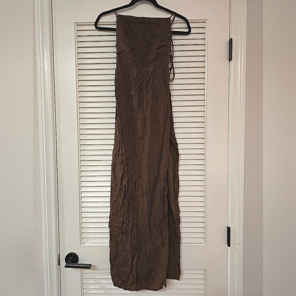 NA-KD - Brown Structured Open-Back Maxi Sleeveless Dress W Shoulder Ties